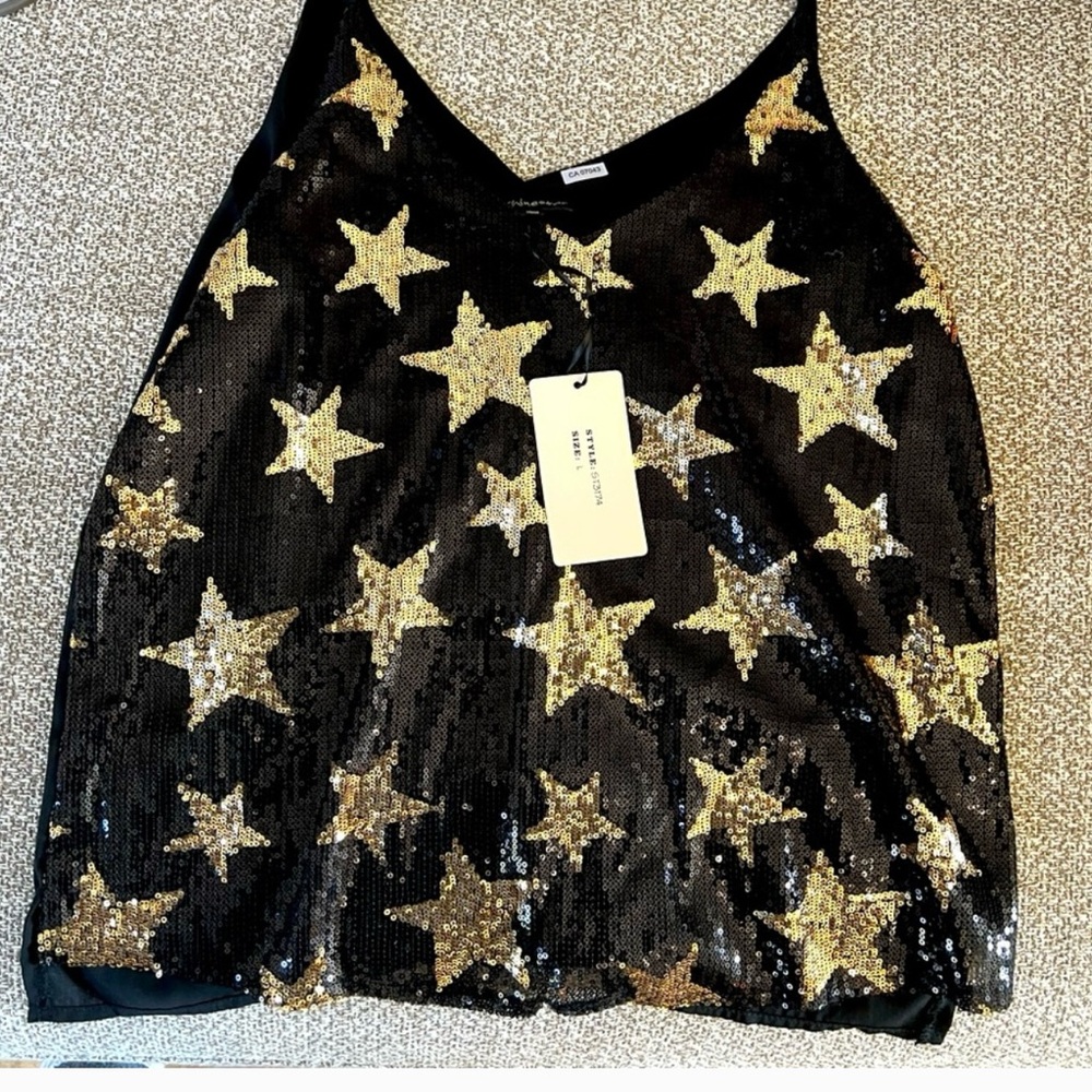 Black and Gold Star Sequin Camisole